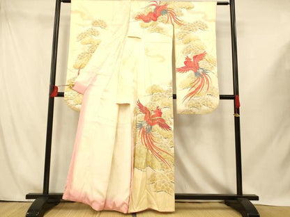 平和屋着物■豪華振袖　駒刺繍　鳳凰松文　暈し染め　金銀糸　金彩　正絹　逸品　AABI5948fw