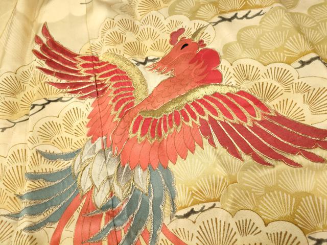 平和屋着物■豪華振袖　駒刺繍　鳳凰松文　暈し染め　金銀糸　金彩　正絹　逸品　AABI5948fw