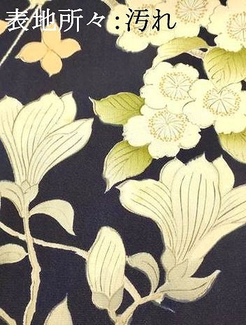 平和屋着物■上質な小紋　手描き　枝花文　黒地　金彩　正絹　逸品　AABI5950fw