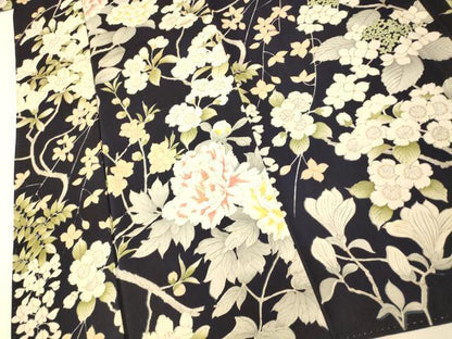 平和屋着物■上質な小紋　手描き　枝花文　黒地　金彩　正絹　逸品　AABI5950fw