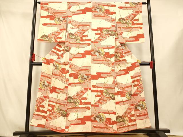平和屋着物■上質な小紋　エ霞花鼓文　金彩　正絹　逸品　AABI5954fw