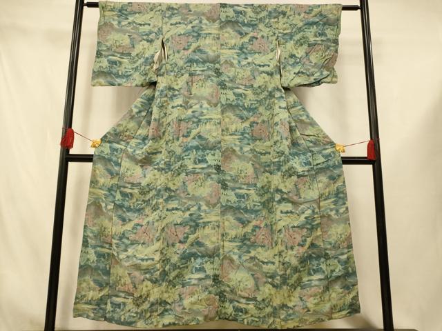 平和屋着物■お召　風景文　正絹　逸品　AABI5956fw