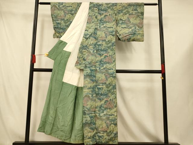 平和屋着物■お召　風景文　正絹　逸品　AABI5956fw