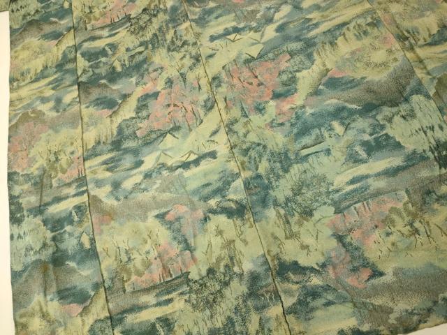 平和屋着物■お召　風景文　正絹　逸品　AABI5956fw