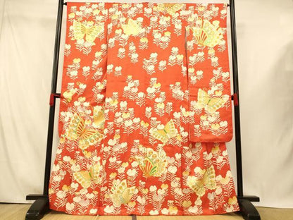 平和屋着物■豪華振袖　駒刺繍　花蝶文　金彩　正絹　逸品　AABI5963fw