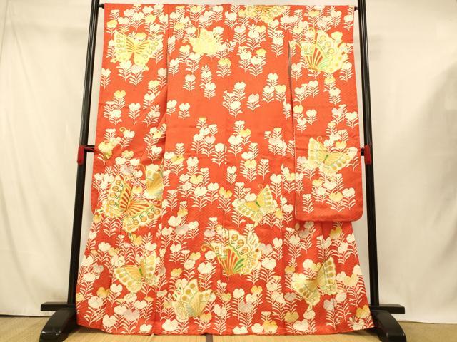 平和屋着物■豪華振袖　駒刺繍　花蝶文　金彩　正絹　逸品　AABI5963fw