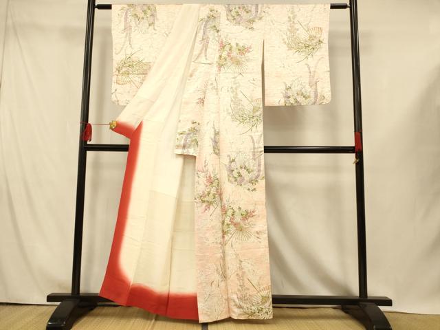 平和屋着物■上質な小紋　手描き　枝花番傘文　梅　金彩　正絹　逸品　AABI5966fw