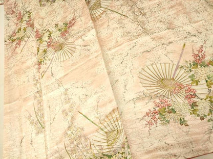 平和屋着物■上質な小紋　手描き　枝花番傘文　梅　金彩　正絹　逸品　AABI5966fw