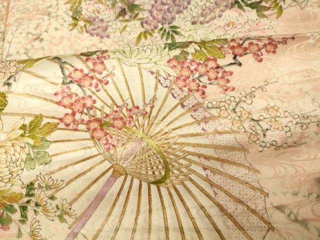 平和屋着物■上質な小紋　手描き　枝花番傘文　梅　金彩　正絹　逸品　AABI5966fw