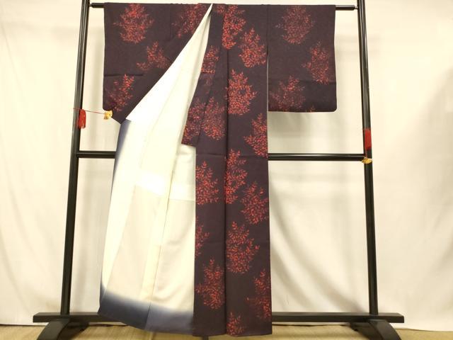 平和屋着物■上質な小紋　手描き　草葉文　正絹　逸品　AABI5969fw
