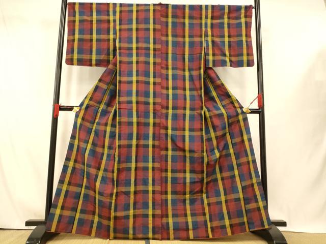 平和屋着物■上質な紬　格子　正絹　逸品　AABI5970fw