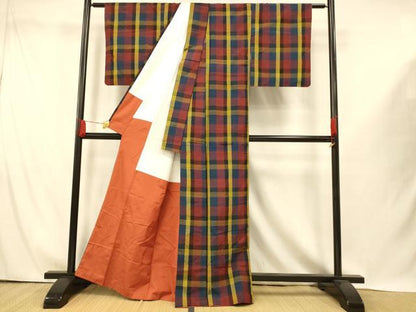 平和屋着物■上質な紬　格子　正絹　逸品　AABI5970fw