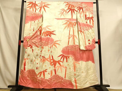 平和屋着物■豪華振袖　駒刺繍　笹竹草花文　金彩　正絹　逸品　AABI5973fw