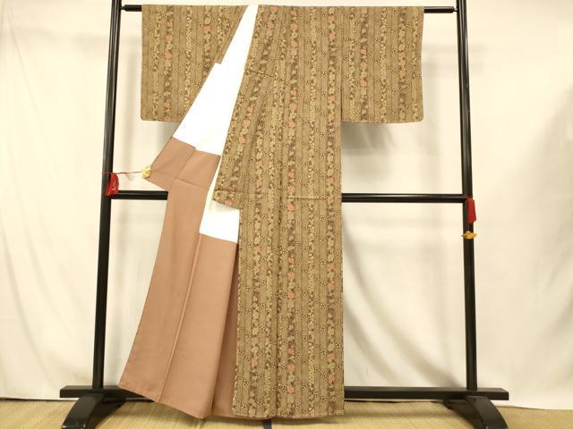 平和屋着物■上質な小紋　枝花間道　正絹　逸品　未使用　AABI5974fw