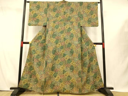 平和屋着物■上質な小紋　紬地　鳥獣更紗花文　正絹　逸品　AABI5975fw