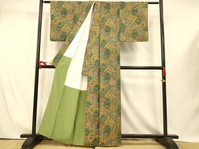平和屋着物■上質な小紋　紬地　鳥獣更紗花文　正絹　逸品　AABI5975fw