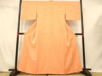 平和屋着物■上質な色無地　流水地紋　蜜柑色　正絹　逸品　AABI5976fw