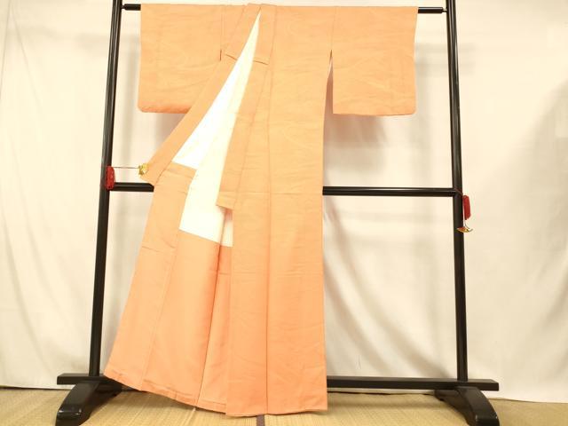 平和屋着物■上質な色無地　流水地紋　蜜柑色　正絹　逸品　AABI5976fw