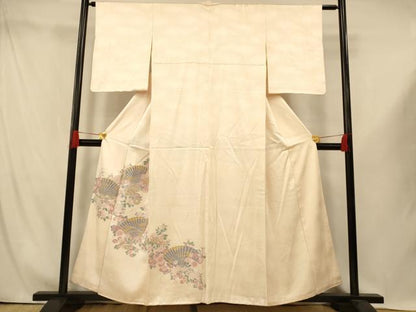 平和屋着物■訪問着　寿光織　扇子草花文　金糸　正絹　逸品　AABI5977fw