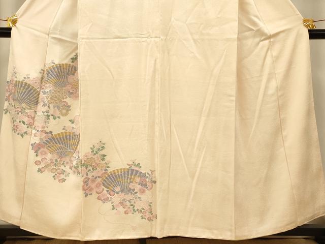 平和屋着物■訪問着　寿光織　扇子草花文　金糸　正絹　逸品　AABI5977fw