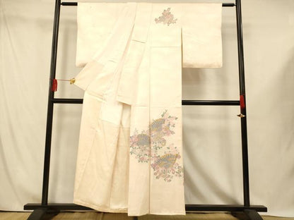 平和屋着物■訪問着　寿光織　扇子草花文　金糸　正絹　逸品　AABI5977fw