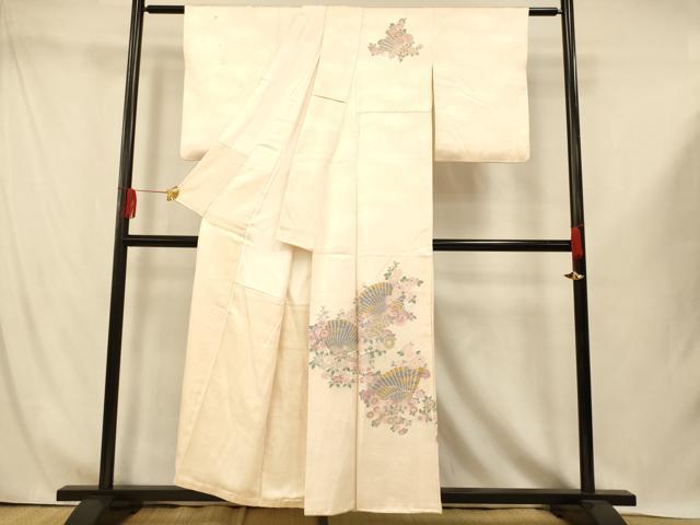平和屋着物■訪問着　寿光織　扇子草花文　金糸　正絹　逸品　AABI5977fw