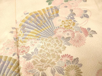 平和屋着物■訪問着　寿光織　扇子草花文　金糸　正絹　逸品　AABI5977fw