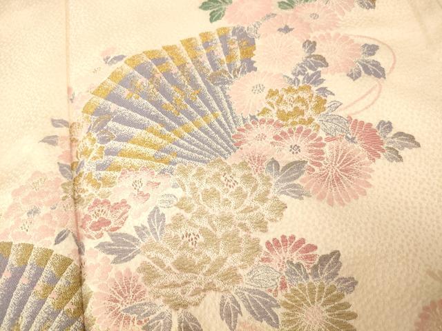 平和屋着物■訪問着　寿光織　扇子草花文　金糸　正絹　逸品　AABI5977fw