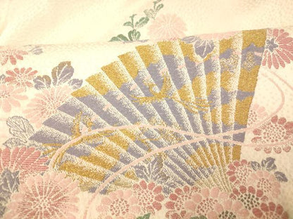 平和屋着物■訪問着　寿光織　扇子草花文　金糸　正絹　逸品　AABI5977fw
