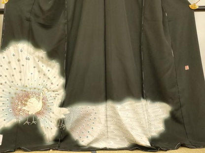 平和屋着物■中国三大刺繍　相良刺繍　黒留袖　作家物　孔雀文　暈し染め　金銀彩　仮絵羽　正絹　逸品　未使用　AABI5978fw