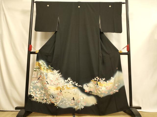 平和屋着物■豪華黒留袖　友禅　作家物　手描き　童子松竹梅文　暈し染め　金彩　金通し地　正絹　逸品　AABI5981fw
