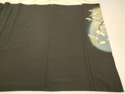 平和屋着物■豪華黒留袖　友禅　作家物　手描き　童子松竹梅文　暈し染め　金彩　金通し地　正絹　逸品　AABI5981fw