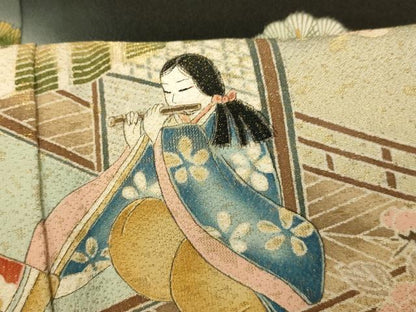 平和屋着物■豪華黒留袖　友禅　作家物　手描き　童子松竹梅文　暈し染め　金彩　金通し地　正絹　逸品　AABI5981fw