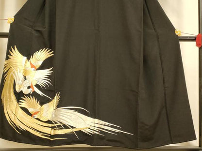 平和屋着物■豪華黒留袖　刺繍　鳳凰文　金銀糸　正絹　逸品　AABI5982fw