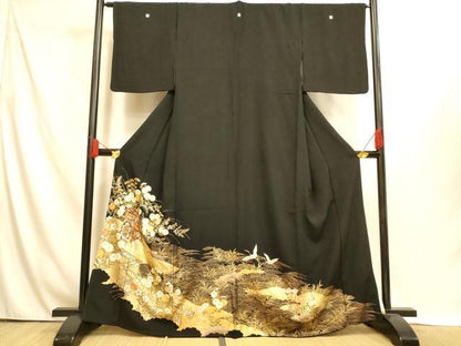 平和屋着物■豪華黒留袖　御所車花鳥文　金彩　正絹　逸品　AABI5983fw
