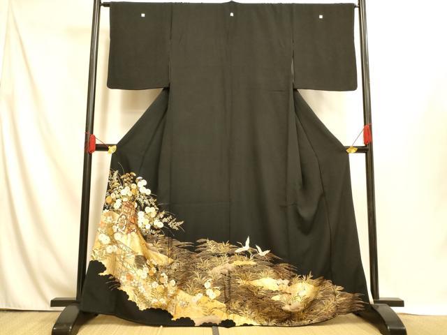 平和屋着物■豪華黒留袖　御所車花鳥文　金彩　正絹　逸品　AABI5983fw