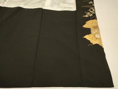 平和屋着物■豪華黒留袖　御所車花鳥文　金彩　正絹　逸品　AABI5983fw