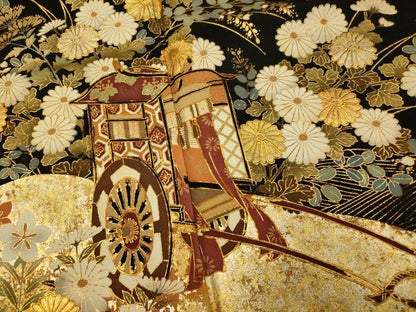 平和屋着物■豪華黒留袖　御所車花鳥文　金彩　正絹　逸品　AABI5983fw