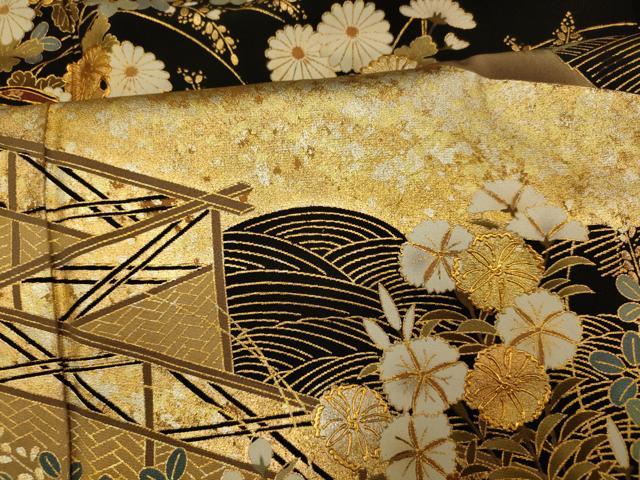平和屋着物■豪華黒留袖　御所車花鳥文　金彩　正絹　逸品　AABI5983fw