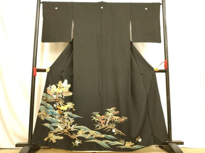 平和屋着物■豪華黒留袖　駒刺繍　松竹梅飛鶴文　金彩　正絹　逸品　AABI5984fw