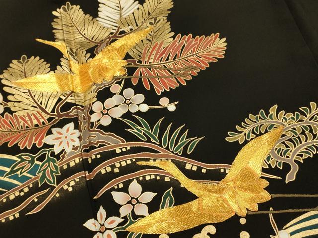 平和屋着物■豪華黒留袖　駒刺繍　松竹梅飛鶴文　金彩　正絹　逸品　AABI5984fw