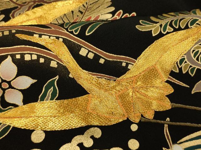 平和屋着物■豪華黒留袖　駒刺繍　松竹梅飛鶴文　金彩　正絹　逸品　AABI5984fw