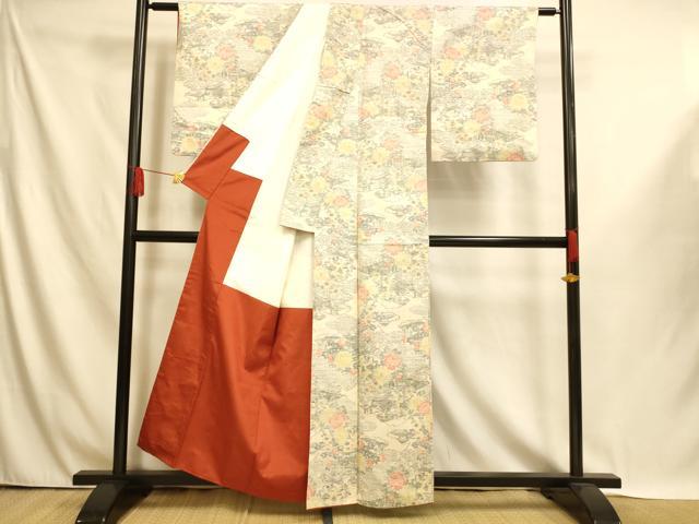 平和屋着物■小千谷紬　雲取風景文　正絹　逸品　AABI5989fw