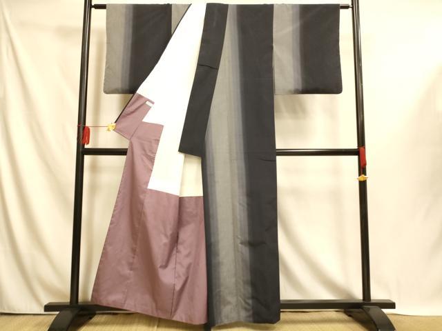 平和屋着物■上質な紬　霞間道　黒地　正絹　逸品　AABI5990fw