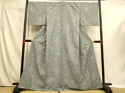 平和屋着物■上質な小紋　紬地　草花文　正絹　逸品　AABI5991fw