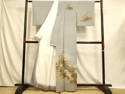 平和屋着物■訪問着　手描き　風景文　暈し染め　金銀彩　正絹　逸品　AABI5992fw