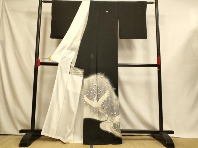 平和屋着物■豪華黒留袖　作家物　刺繍　孔雀文　暈し染め　金銀糸　銀彩　正絹　逸品　AABI5994fw