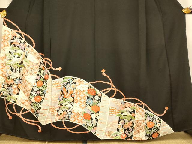平和屋着物■豪華黒留袖　駒刺繍　飛鶴宝尽くし文様　銀糸　金彩　正絹　逸品　AABI5995fw