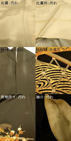平和屋着物■豪華黒留袖　駒刺繍　御所車吉祥枝花文　金彩　正絹　逸品　AABI5996fw