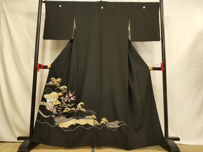 平和屋着物■豪華黒留袖　刺繍　風景文　金銀糸　正絹　逸品　AABI5997fw